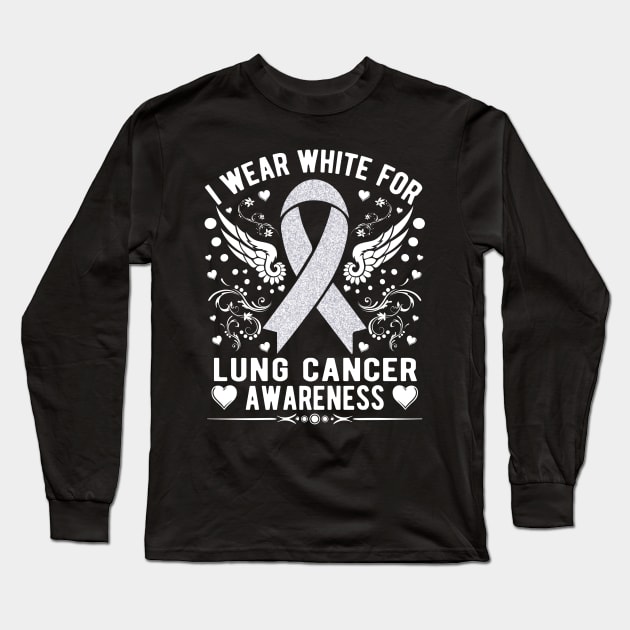 I Wear White For Lung Cancer Awareness |White Ribbon Long Sleeve T-Shirt by Achraf Elhs